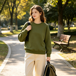 Sudaderas de Cuello Redondo para Mujer, Primavera/Otoño, Logotipo Personalizado, Color Sólido Informal, Tops Unisex, Sudadera 100% Algodón - Product Image 1
