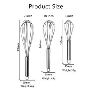Fouet manuel en acier inoxydable écologique facile à nettoyer, 8'', 10'', 12'', pour usage domestique en cuisine, vente en gros - Product Image 2