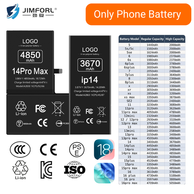 Factory High Capacity Diagnostic Batterie Phone Battery for iPhone 14 Plus Pro Max Battery Replacement Show Genuine