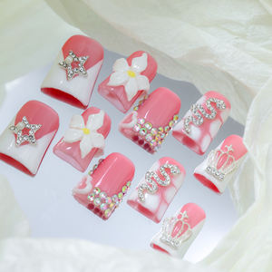 Faux ongles à presser faits main, couvrance totale, motif étoile, en acrylique de luxe, prix d'usine, vente en gros - Product Image 3