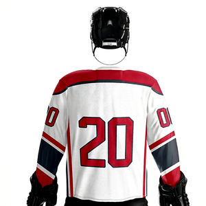 Maillot de hockey sur glace personnalisé pour homme, blanc, rouge, noir, en maille, imprimé par sublimation, numéro 20, manches longues, respirant, vêtements d'équipe, taille adulte - Product Image 1