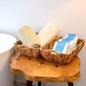 Seegras Stroh gewebte Weidenkorb mit Holzgriff Wasser Hyazinthe Handwerk für Brot oder Obst für Küche oder Wohnzimmer - Product Image 5