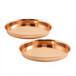 Ensemble d'assiettes rondes en cuivre rose lisse – Plat en métal minimaliste sans soudure pour la restauration, les équipements de spa et les accessoires pour bougies - Product Image 1