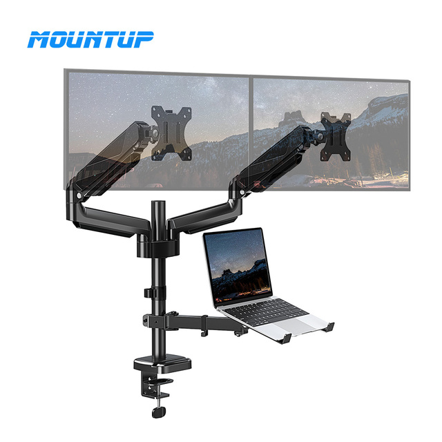 MOUNTUP up to 27 Inches Computer Screen Triple Monitor Stand with Laptop Stand