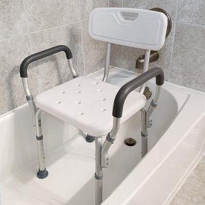 Chaise de douche avec accoudoirs et dossier en alliage d'aluminium blanc 54,5x48x74-86,5 cm pour personnes âgées et femmes enceintes - Product Image 4