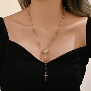 Joyería Religiosa Católica Collar <span class=keywords><strong>con</strong></span> Colgante de Circón de la Virgen María, <span class=keywords><strong>San</strong></span> Judas y <span class=keywords><strong>San</strong></span> <span class=keywords><strong>Benito</strong></span>, Rosario <span class=keywords><strong>con</strong></span> <span class=keywords><strong>Cruz</strong></span> Bañado en Oro de 14k - Product Image 6