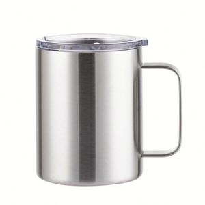 12 Oz Double-Walled Steel Coffee <b>Glasses</b> With Lid & Handle Travel or Outdoor for Boiling Water 'Coffee to Go' - Product Image 3