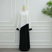 Abaya 2026 EID Robes pour femmes Vêtements islamiques Haut en satin et dentelle Tenue élégante et modeste Chemise asymétrique à nouer en dentelle pour femmes