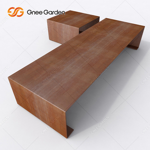 Modern Corten Steel Rust Finish 2mm Thick Powder Coated Rectangle Park Bench CE Certified All-Weather Gnee Garden for Community - Product Image 5