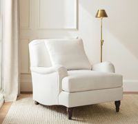 Fauteuil de luxe haut de gamme rembourré avec accoudoirs anglais, finition expresso, coussins amovibles, structure d'angle à blocs, cadre robuste