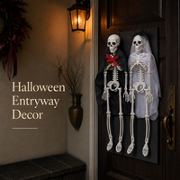 SIPKLR Ensemble de mariée et marié squelettes d'Halloween de 15,7'' avec petits crânes en plastique pour décoration de maison hantée ou de mariage