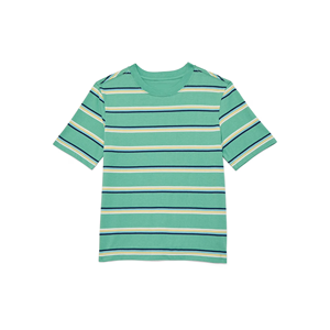 Boys School Custom Logo Soft Oversized Striped Short Sleeve Round Neck Casual Knitted 100% Cotton T-Shirt - Product Image 5