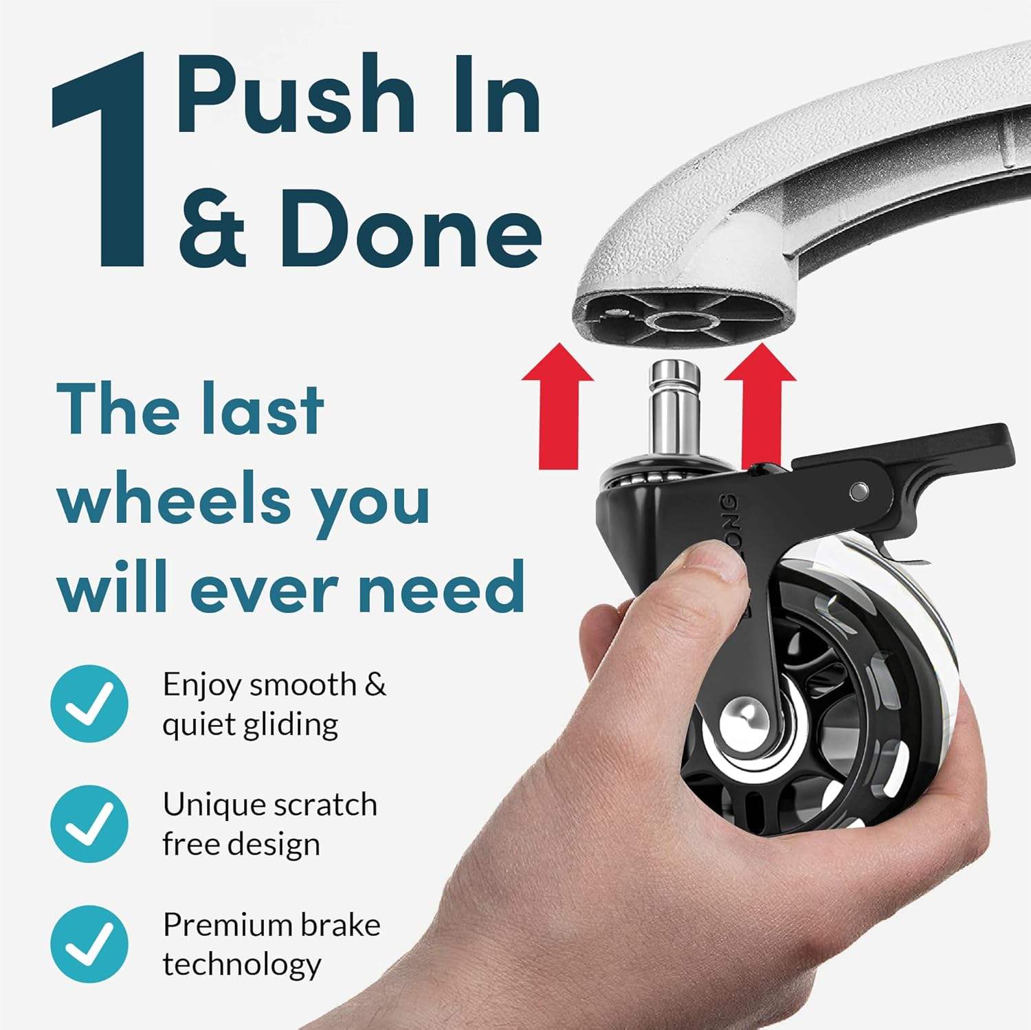 Lockable Office Chair Wheels Replacement 11*22mm Rubber Wheel with Brake for Game Chairs Universal Fit 3Inch Chair Caster