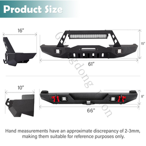 Accesorios para Parachoques Delantero y Trasero Compatibles con Jeep Cherokee XJ 1984-2001 (2/4 Puertas), Parachoques Todoterreno, Receptor de Enganche de 2" y Anillos <span class=keywords><strong>en</strong></span> D, Negro - Product Image 6