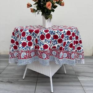 Indian Manufacture 100% Natural Cotton Hand Block Printed Durable <b>Round</b> <b>Tablecloth</b> Floral Design Customized Decor Dining - Product Image 3