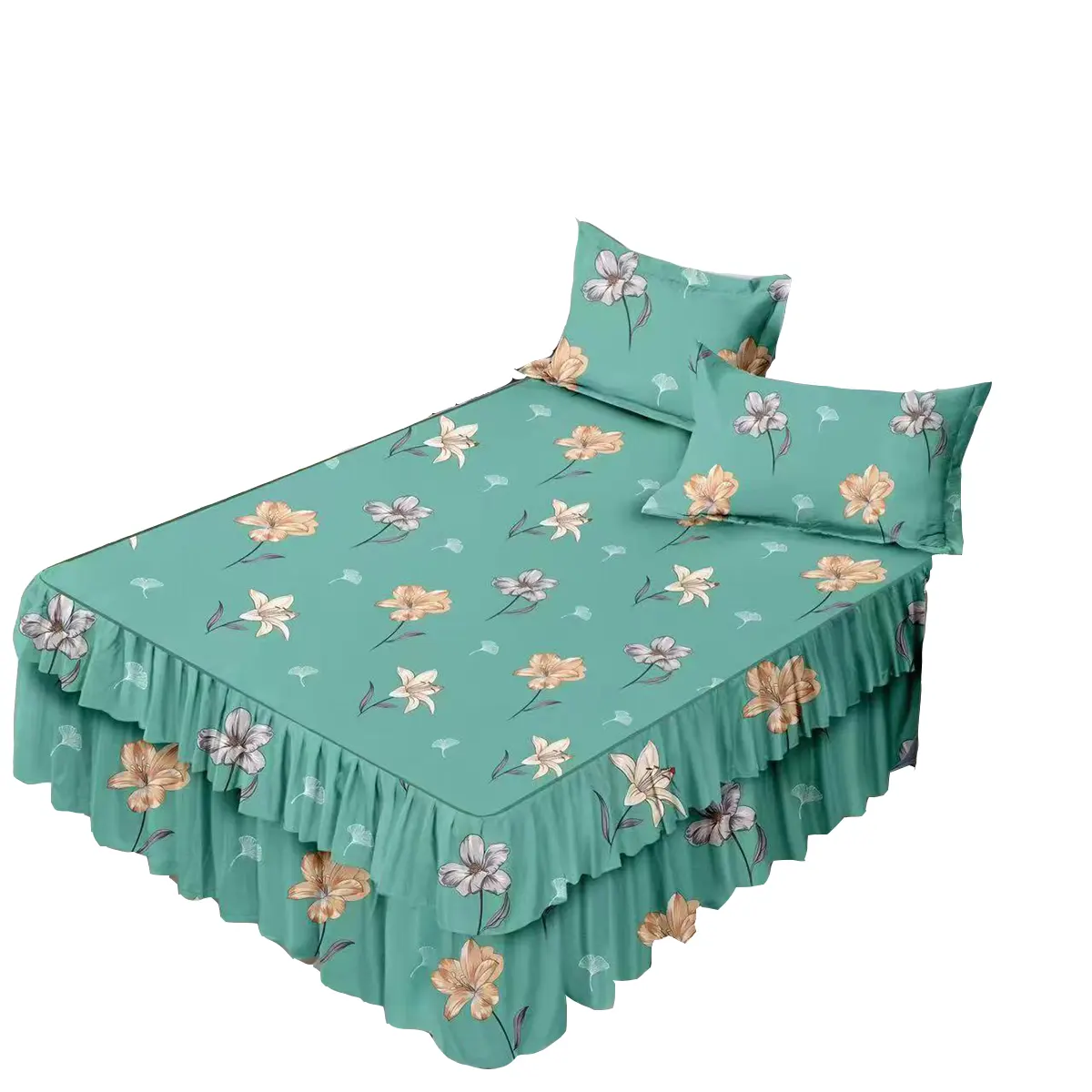 बिस्तर स्कर्ट फैक्टरी प्रत्यक्ष बिक्री कम कीमत नई बिस्तर शीट डिजाइन स्कर्ट के साथ बिस्तर शीट