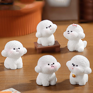 Mini figurine mignonne en résine de chien Teddy blanc, miniatures de chiot, breloques animales pour décorations de paysage, accessoires de bricolage - Product Image 4