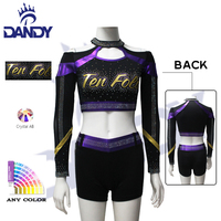Dernière conception, uniforme de cheerleading personnalisé sublimé, tenue de performance à manches, jupe de sport pour compétitions avec tissu Mystique