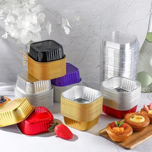 Wholesale 300ml 10oz Square Cupcake Foil Cup Disposable Mini Cake <b>Pans</b> Aluminum Foil Baking Cups With <b>Lids</b> - Product Image 3