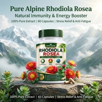 Capsules d'adaptogène Rhodiola Rosea personnalisées OEM/ODM, Complément Herbal Naturel pour le Soin Immunitaire, la Vitalité Quotidienne et le Soutien Anti-Stress