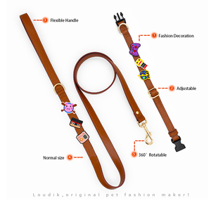 Conjunto de <span class=keywords><strong>Collar</strong></span> y correa de perro cachorro DIY lindo de cuero suave personalizado con pegatina de dibujos animados de PVC insignia etiqueta emblema accesorios de dijes para mascotas - Product Image 3