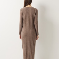 Prix de gros compétitifs Robe longue ajustée à col en V et à larges côtes, 30% cachemire, tricot doux et extensible, taille personnalisée