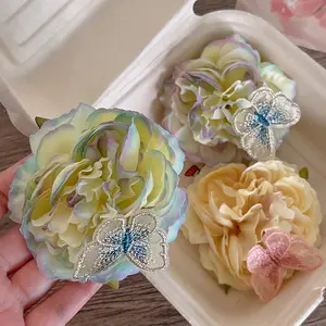 NUORO Bohemian Artificial Flower Hairpin Blue Pink Butterfly Flower Hair Barrettes For Women Vacation Wedding