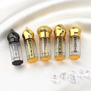 Rolo de garrafas de attar de ouro 3ml, perfume árabe ud de octogão dourado em garrafas de vidro, óleo essencial