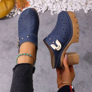 Tzduoya - Mules de Tacón Grueso con Plataforma Perforada, de Piel Sintética, Estilo Retro, Casuales, para Exteriores, para <span class=keywords><strong>Mujer</strong></span> - Product Image 6