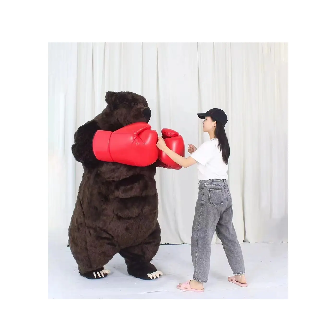 Leqi Hot Selling Giant Inflatable Black Bear Boxing Mascot Costume Cute Animal Polar Wearable Walking Costume For Cosplay Parade