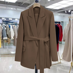 Blazer Entallado de Moda para Mujer de Otoño y Primavera con Cuello Vuelto y Cinturón, Chaqueta Estilo Coreano Casual para Dama - Product Image 4