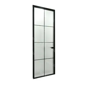 Minimalist Design Grille Interior Aluminum Door Frosted Glass Privacy Protection Swing Door Casement