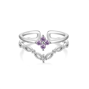 Anillos CANNER con Diseños Nuevos en Plata de Ley 925, Anillos Románticos de Doble Círculo con Circonita Cúbica Morada en Forma de Flor para Niñas y Mujeres, Regalos - Product Image 1