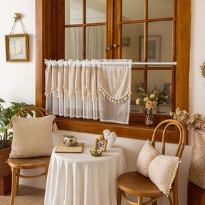 Rèm cửa xuyên thấu họa tiết hoa ren dệt jacquard phong cách đồng quê xuyên biên giới, màu cà phê, ngắn, nửa chiều dài, kiểu Mỹ - Product Image 3