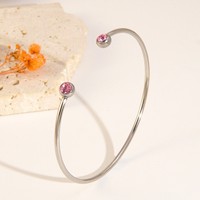 Bracelet ouvert en acier inoxydable, bracelet ouvert avec une seule perle en zircon coloré, bijoux minimalistes pour femmes, à porter tous les jours, cadeau de mode