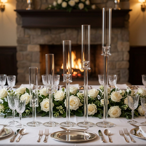 Vente en gros, ensemble de 6 pièces de tubes en <span class=keywords><strong>verre</strong></span>, <span class=keywords><strong>bougeoir</strong></span> ouragan pour décoration de table de mariage - Product Image 1