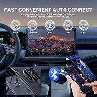 Fuallwin Écran de projection 2-en-1 Accessoires vidéo pour voiture Interface multimédia Radio Mini CarPlay sans fil Boîte AI GPS Alliage d'aluminium OTA