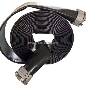 Tuyau plat en TPU tissé en polyester souple, durable et de haute qualité, 12 pouces, couleur noire, avec raccord à pince en acier inoxydable SS316 pour découpe - Product Image 1