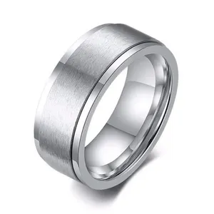 Custom Unique 8mm Stainless Steel Rings 360-Degree Rotation Jewelry Relieve Anxiety Decompress Band Plated Ring For Men Woman