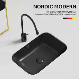 Lavabo Rectangular de Cerámica Negro Mate para Instalar Bajo Encimera, Sin Orificios, Lavabo Liso para Baño - Product Image 3
