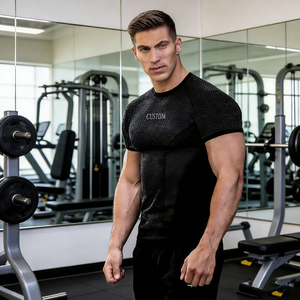 T-Shirt Sportiva a Compressione ad Asciugatura Rapida per <span class=keywords><strong>Uomo</strong></span>, Manica Corta, Abbigliamento Atletico in Poliestere per Fitness e Palestra - Product Image 1