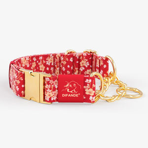 Motif OEM ODM collier de dressage réglable en polyester sans traction pour animaux de compagnie collier de chien Martingale de transfert de chaleur de luxe avec chaîne en or - Product Image 3