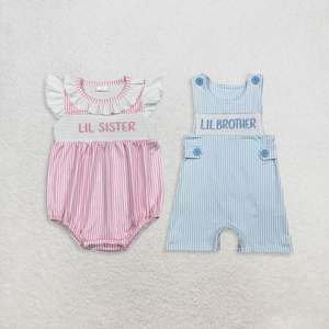 Tenues assorties pour frères et sœurs, barboteuse à volants pour bébé fille et garçon, « Petit frère et petite sœur » - Product Image 2