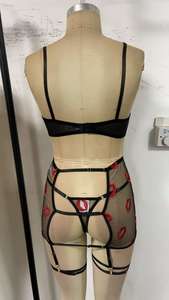 Женское сексуальное белье HXZ4660A для Дня святого Валентина 2026: комплект с вышивкой в виде красных губ, кружевом, сеткой и подвязками, прозрачное, модное, сексуальное белье - Product Image 6