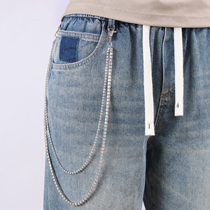 Cadena para Pantalones Blanca K de Doble Capa con Pedrería, de Aleación de Zinc, Estilo Hip Hop, para Uso Diario, Diseño Cuadrado, Engaste de Garra, Doble Anillo - Product Image 2