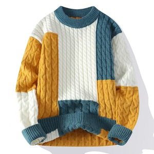 Le pull en tricot le plus populaire personnalisé confortable à manches longues pour hommes pull lettre motif à carreaux couleur bloc sweat-shirt - Product Image 2