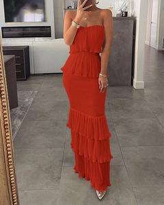 2024 New High Quantity Temperament <strong>Dress</strong> Solid Color <strong>Sexy</strong> Slim Fit <strong>Women</strong> <strong>Dress</strong> Strapless Pleated Ruffle Long Casual <strong>Dress</strong> - Product Image 3
