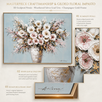 Peinture à l'huile florale personnalisée en usine, peinte à la main, bouquet abstrait de fleurs roses et blanches dans un vase texturé, art mural pour la décoration intérieure