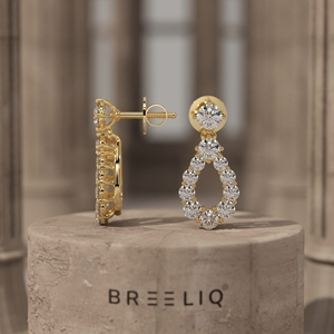 Boucles d'oreilles pendantes élégantes en or massif 14 carats avec diamants ronds en forme de goutte d'eau, bijoux fins pour mariage, cadeau de luxe pour femme - Product Image 4