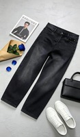 Jean en denim coupe droite taille haute pour homme, délavé, style streetwear, idéal pour l'hiver et l'automne, usage quotidien